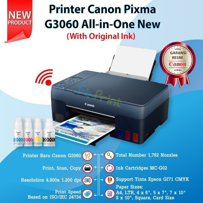 Printer Canon Pixma G3060 All-In-One Wireless Infus Pabrik Best