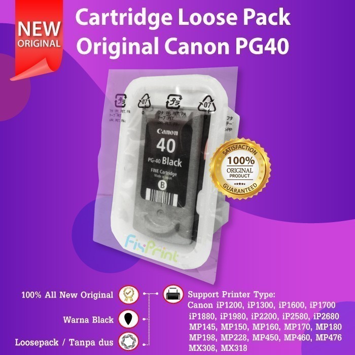 Tinta Cartridge Canon Pg40 Black Printer Ip1880 Ip1980 Mx308 Mp198 Best