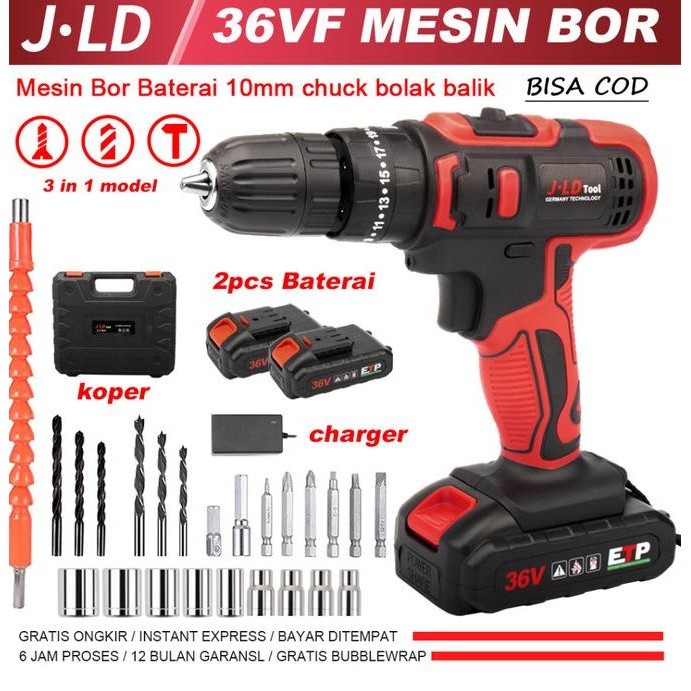 Jld 36Vf Mesin Bor Baterai Bor Listrik Baterai Cas 2 Baterai Set 36V-2