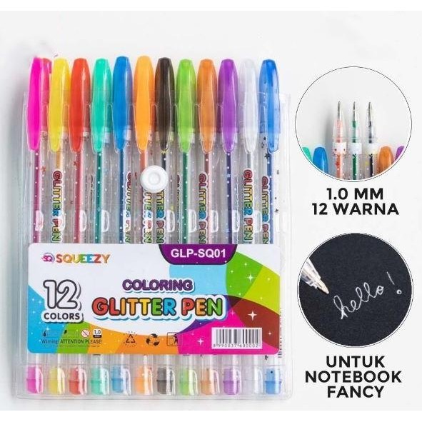 

PEN GEL GLITTER / PENA WARNA WARNI / PULPEN GEL 1.0mm (12 Warna)