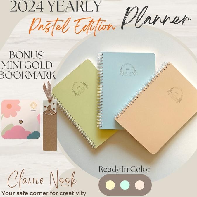 

Clairie Nook Yearly Planner 2024 Pastel Jurnal Journal / Diary Planner