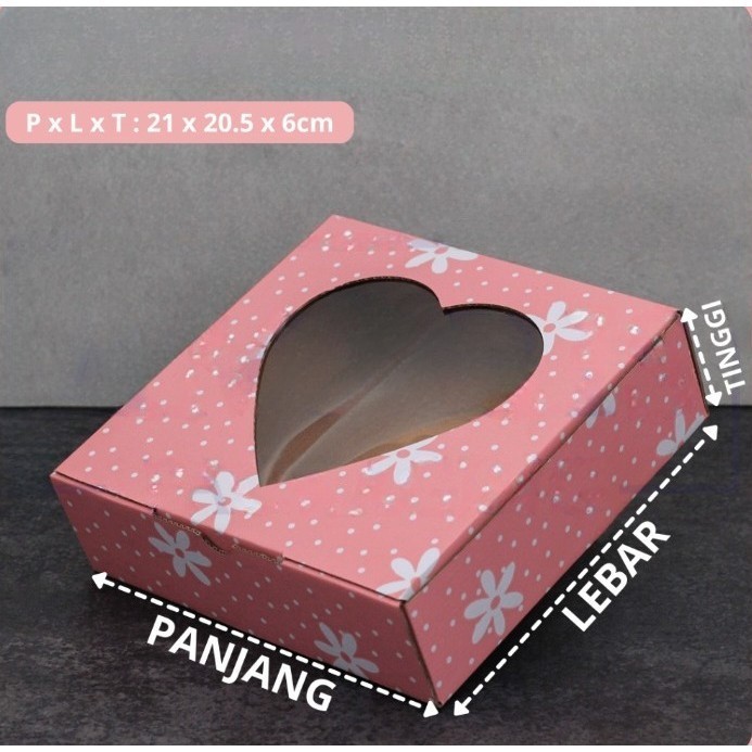 

10 Pcs Kardus Die Cut Cake Box Kotak Kue Pink Hati size 21.5 x 20.5 x 6 cm