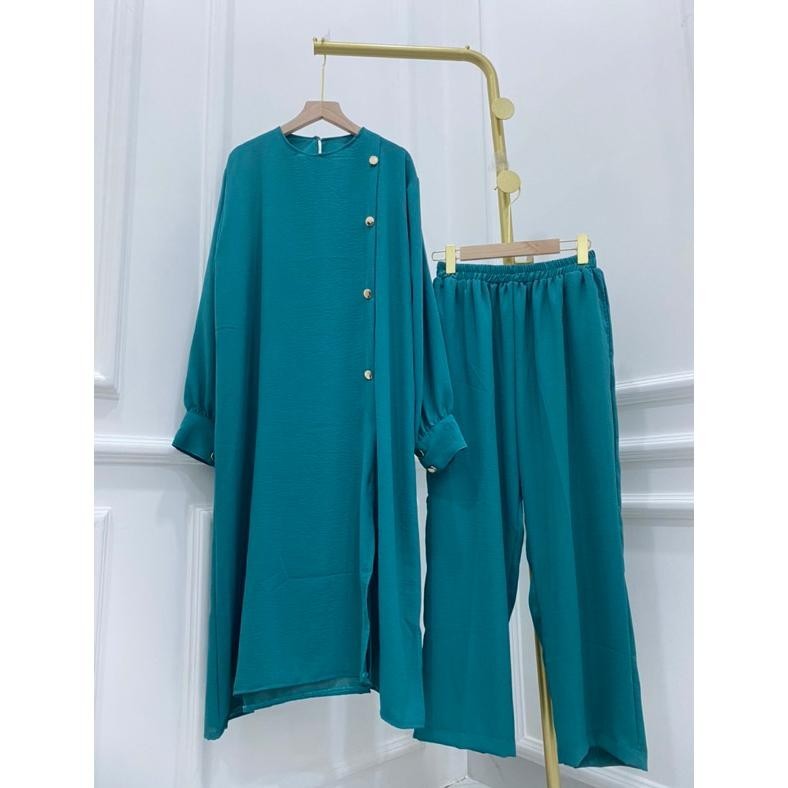 Termurah ONE SET CRINKLE SETCEL LONG TUNIK JUMBO TERBARU BIAN GROSIR PGMTA MURAH LEBARAN COUPLE