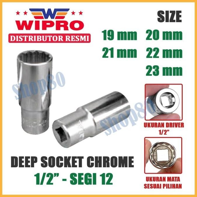 juw Wipro Mata Kunci Shock Panjang Sok Sock 1/2" 12PT 19 20 21 22 23 mm
