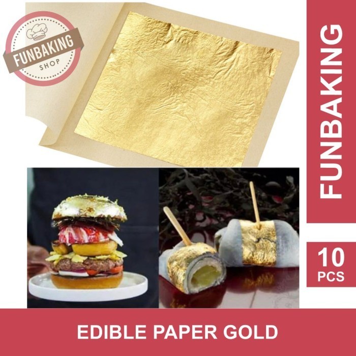 

DISKON FunBaking - 10Pcs GOLD EDIBLE LEAF SHEET KERTAS EMAS FOOD GRADE 24K