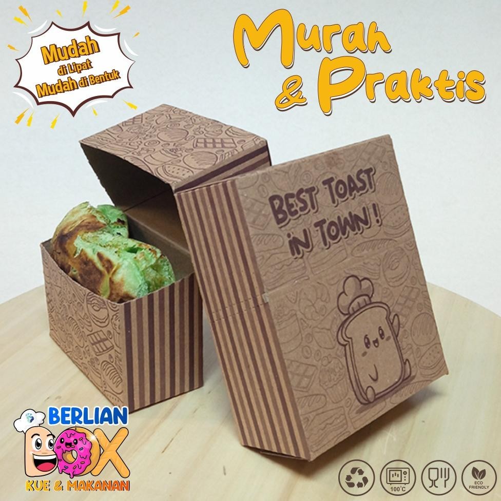 

Hot Sale Toast Box Motif isi 50 pcs Bahan Kraft Premium / Toast Tray / Dus Roti Bakar / Box Roti Toast / Kemasan Roti Bakar / Sale