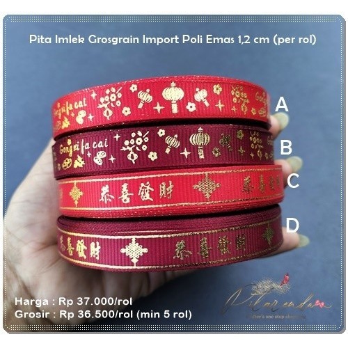 

Gimlk-273 : Pita Imlek Grosgrain Import Poli Emas 1,2 Cm (Per Rol) 084