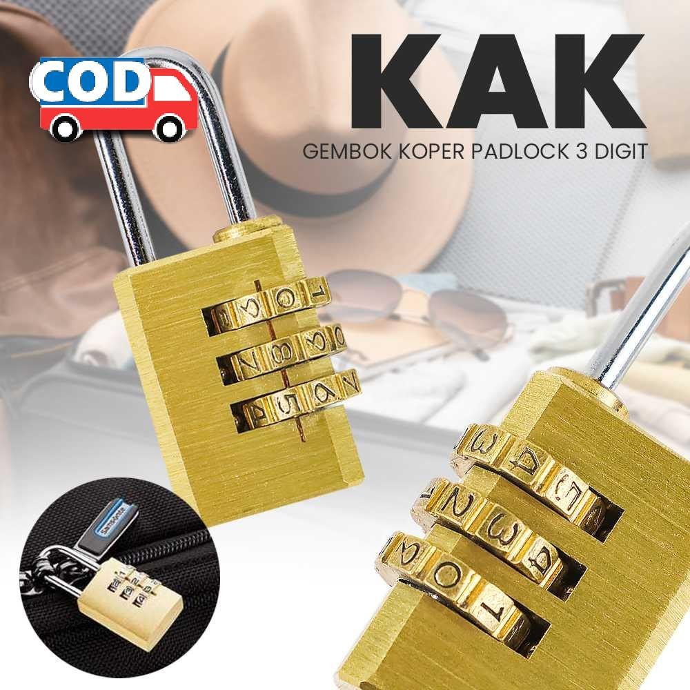 Gembok Koper Mini Anti Maling Kode Angka 3 Digit Padlock 21X53Mm Ukuran Kecil Combination Solid Bras