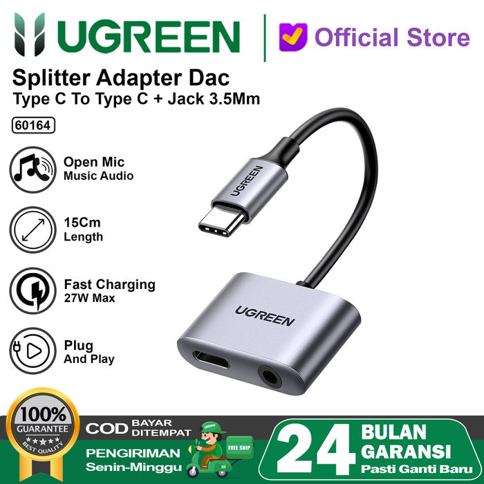 Converter Splitter DAC Type C ke Jack 3.5mm+Type C Charging Audio Call