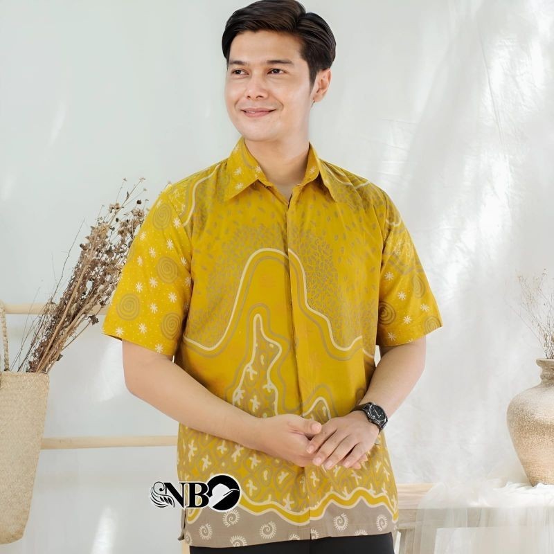 022 Zahira Batik HRB026 Kenongo Hem Kemeja Batik Pria Lengan Pendek