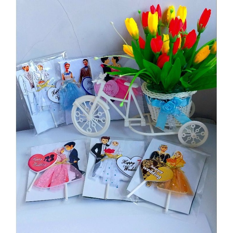 

toper kue variasi wedding tusuk stik | hiasan kue wedding karakter pengantin | dekorasi kue pengantin | hiasan kue wedding