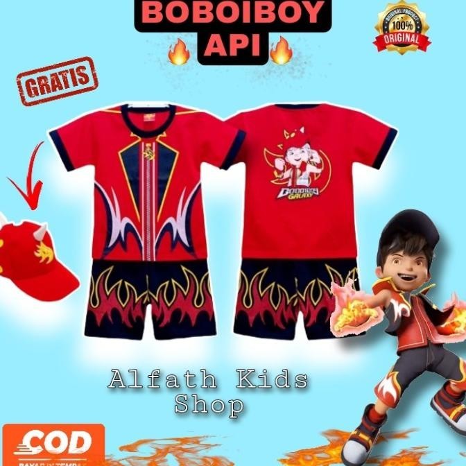 TERBARU.. BAJU BOBOIBOY API SET TOPI /SETELAN BOBOIBOY ANAK LAKI-LAKI