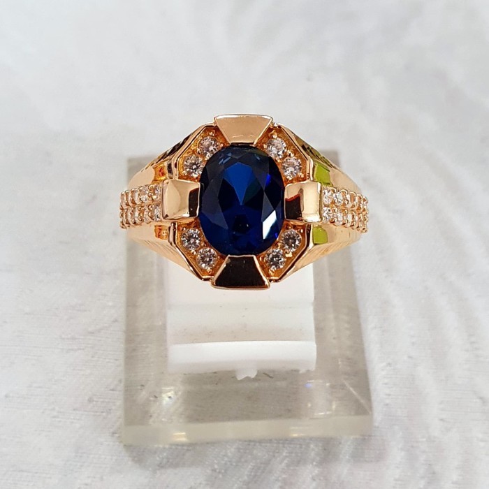 Cincin - Cincin Cowok Pria Laki Batu Biru Variasi Ad Emas 70% 700 70 %