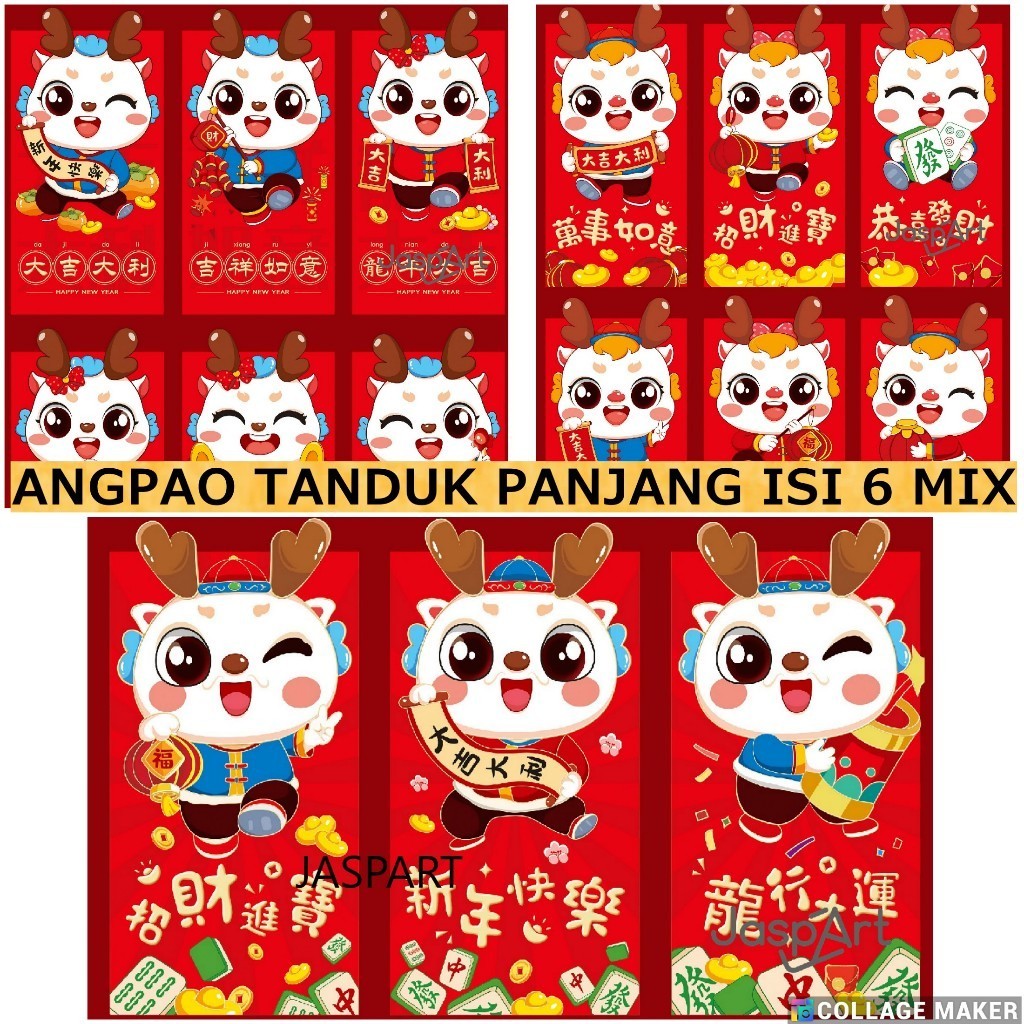 

PK4 ANGPAO PANJANG ANGPAO TANDUK PREMIUM IMLEK SHIO NAGA 2024 HONGBAO BESAR FUNGPAU ISI 6 MIX WW9