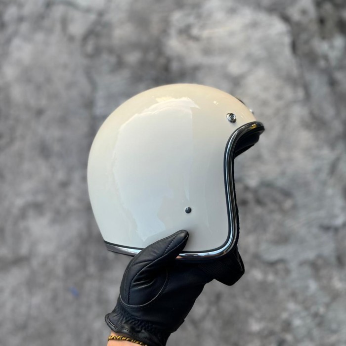 Helm - Helm Slimhead Tx 500 Putih Tulang Glossy Helm Chopper Japstyle Retro