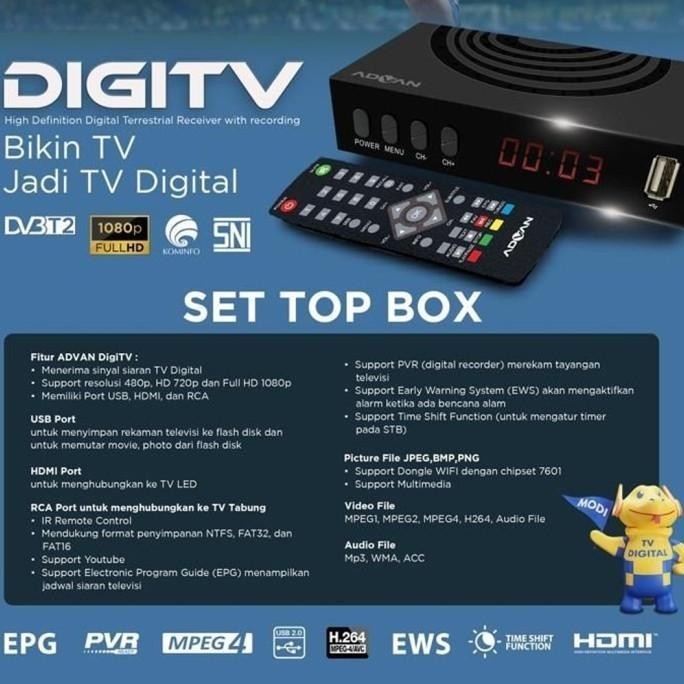Set Top Box Advan DV3 T2 Digipro STB Antena TV Digital Wifi