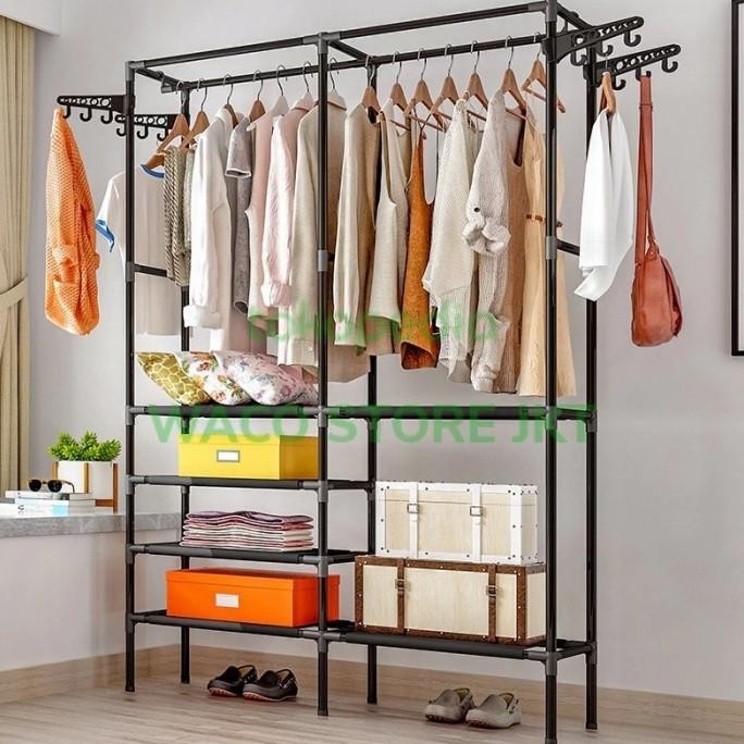Rak Gantungan Baju Cloth Hanger Rack Wardrobe Besar Tingkat Besi Kado