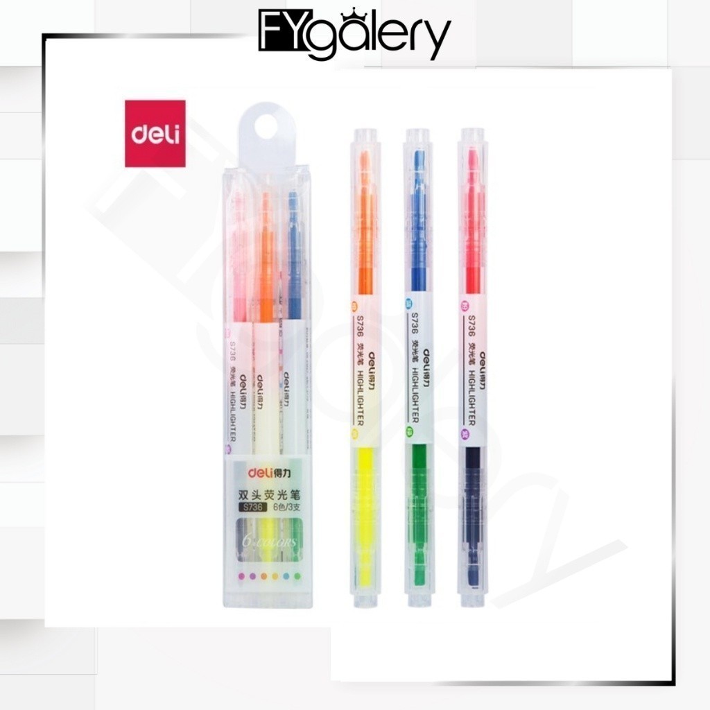 

FYGALERY DELI040 Deli highlighter ujung 2 warna 3pcs/pak 6 warna S736 Y1680