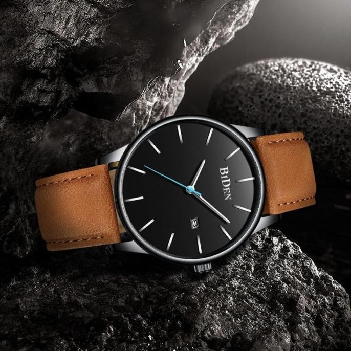 Miliki BIDEN Jam Tangan Pria Kalender Bisnis Tali Kulit Jam Tangan Cowok ,.