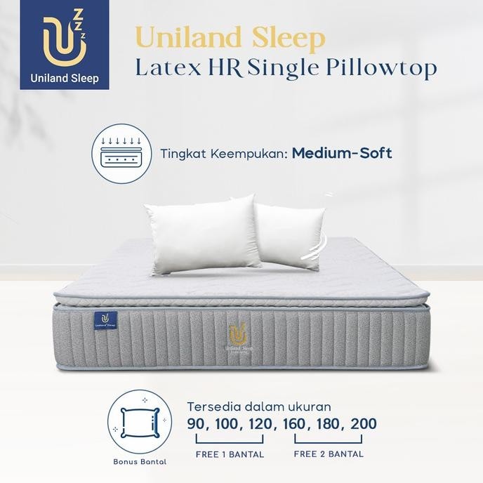 Kasur Pocket Spring Bed Latex HR Single Pillowtop 30cm Uniland Sleep