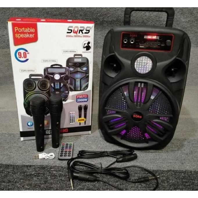 Speaker bluetooth Karaoke 9 inch SQRS- 815/888/885 PLUS 2 MIC KARAOKE