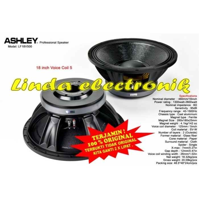 SPEAKER ASHLEY 18 INCH LF18V500 VOICE COIL 5 INCH 1300-2600 WATT