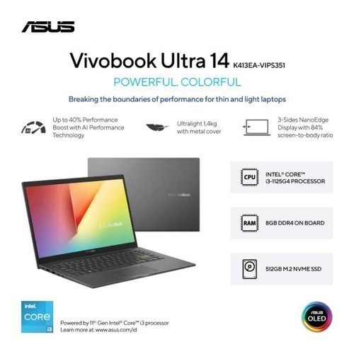 PROMO NOTEBOOK ASUS K413EA-VIPS351 I3-1125G4 8G 512G FINGERPRINT WIN11+OHS21 #ORIGINAL