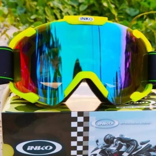 Kaca Mata Cross / Goggle Inko Yellow Pelangi Rainbow / Gogle Kross Kaca Mata Helm Cross Helm Motor C