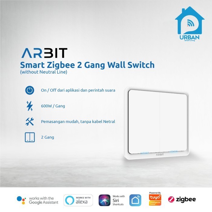 TERBARU - ARBIT Smart Home ZigBee Wall Switch 2 Gang Without Neutral line TUYA