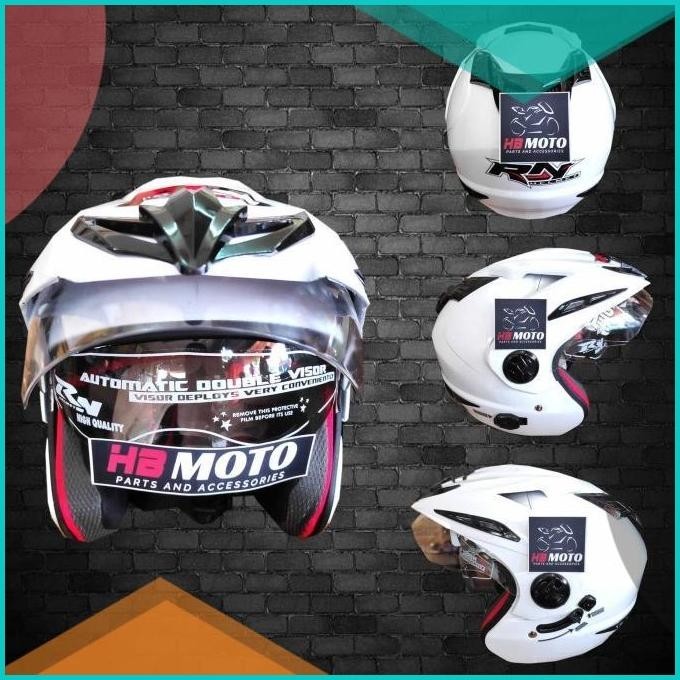 Helm RN White Black RN1PLSWB Double Visior / Helm SNI / Helm Half Face