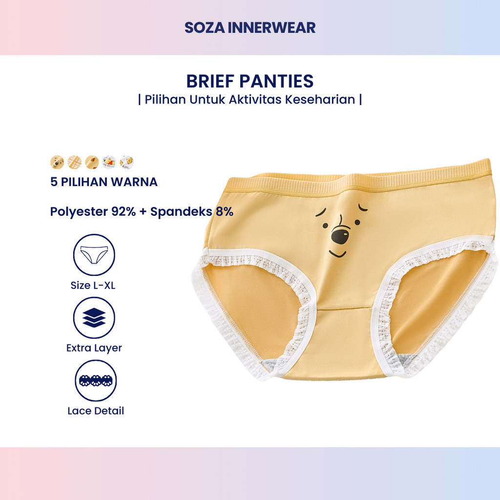 Celana Dalam Wanita Lucu Imut Motif Gambar Beruang CS09 Bahan Katun Halus Lembut Tali Karet Elastis 