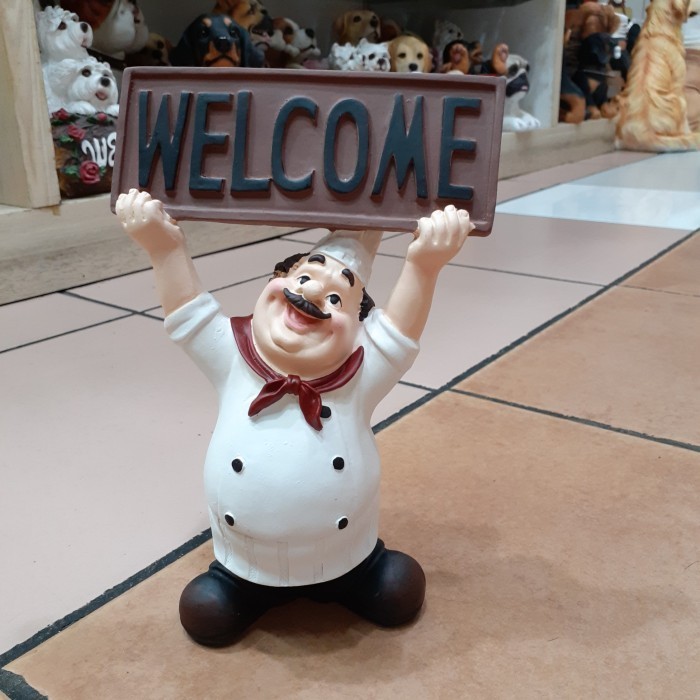 Patung Pajangan Koki Welcome Chef Selamat Datang Restoran Cafe