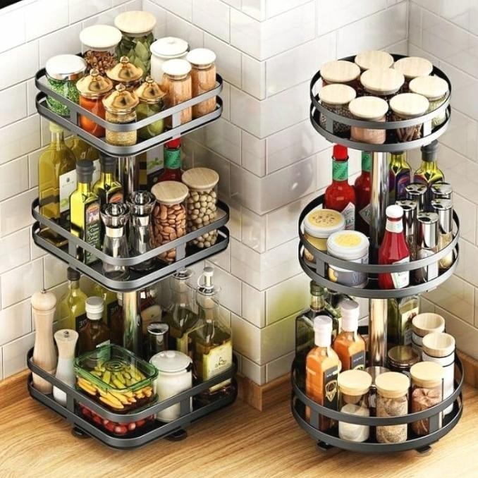 rotary rak dapur putar serbaguna rak bumbu dapur baja stainless rotate