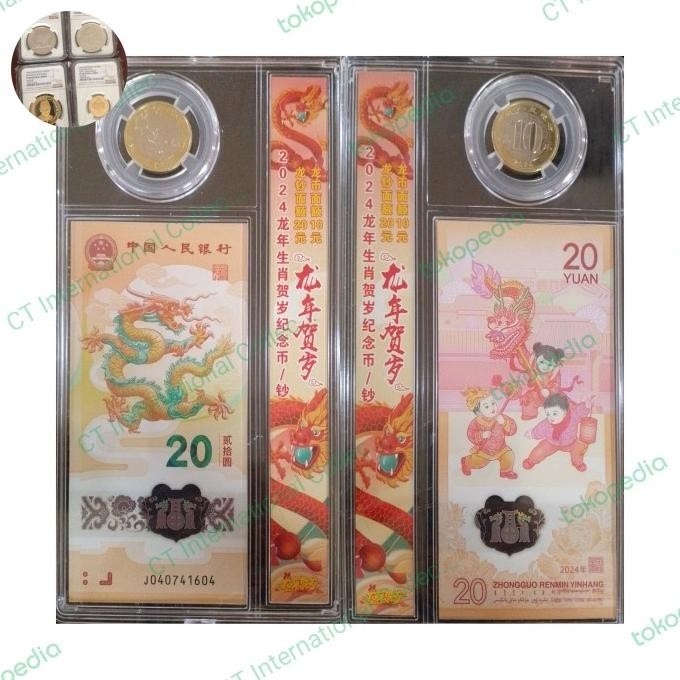 PROMO TERBATAS Uang Polymer China 20 Yuan commemorative Dragon CNY + Coin 10 Yuan