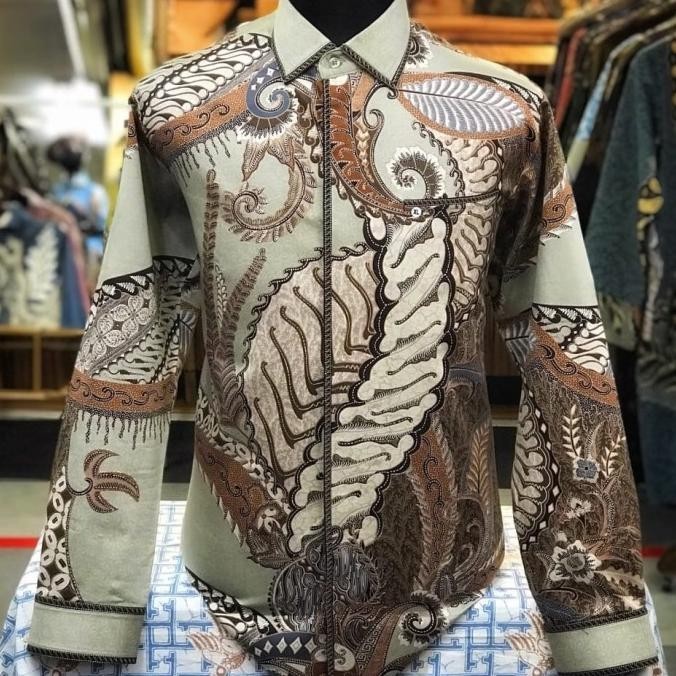 kemeja batik pria lengan panjang katun satin motif sutra tulis pesta