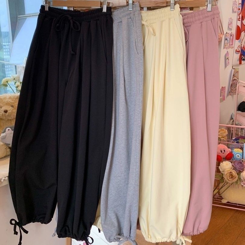 Celana Lebar Longgar Wanita, Celana Olahraga Kasual Pelajar Wanita