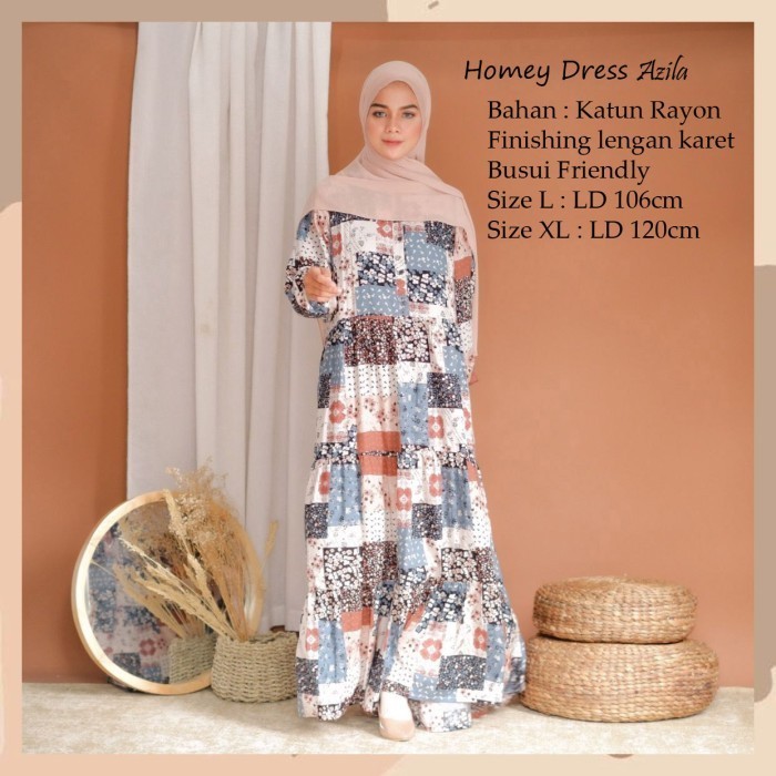 PROMO Homey Dress Motif AZILA Termurah - Gamis - Bahan Katun Rayon Premium