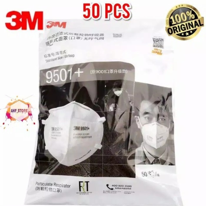 Masker N95 Kn95 3M 9501+ Earloop 5O Pcs Original Disposable Medis Ori