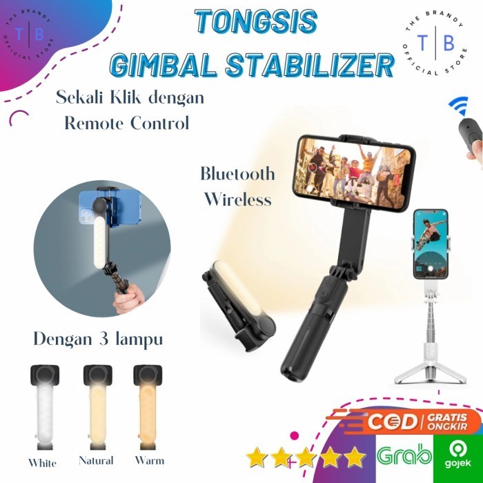 Tb Gimbal Stabilizer Camera Hp Q09/L09 Anti Goyang Dengan Flash/Lampu