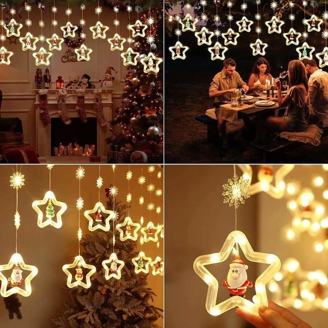 Lampu Tumblr LED Lampu Hias Tirai Dekorasi Natal Bintang Bulan Tumbler