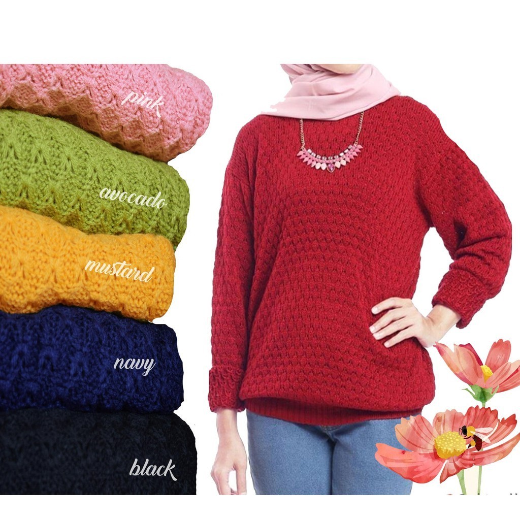 Popcorn Sweater Roundhand Rajut Wanita