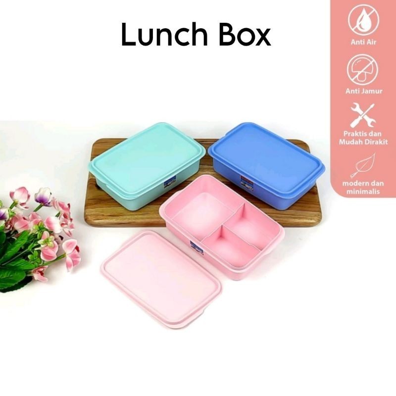 LUNCH BOX PLASTIK / ompreng kotak /tempat makan bekal nasi