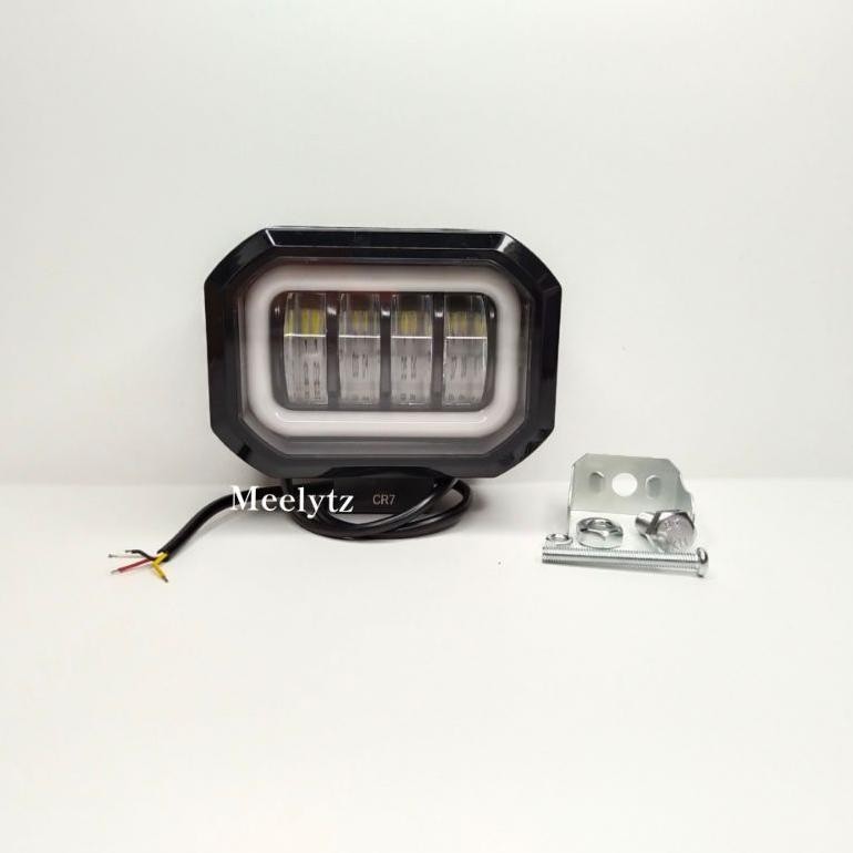 (AKSESORIS MOTOR) Lampu tembak sorot Led CWL 4 mata lensa model kotak angel aye biru