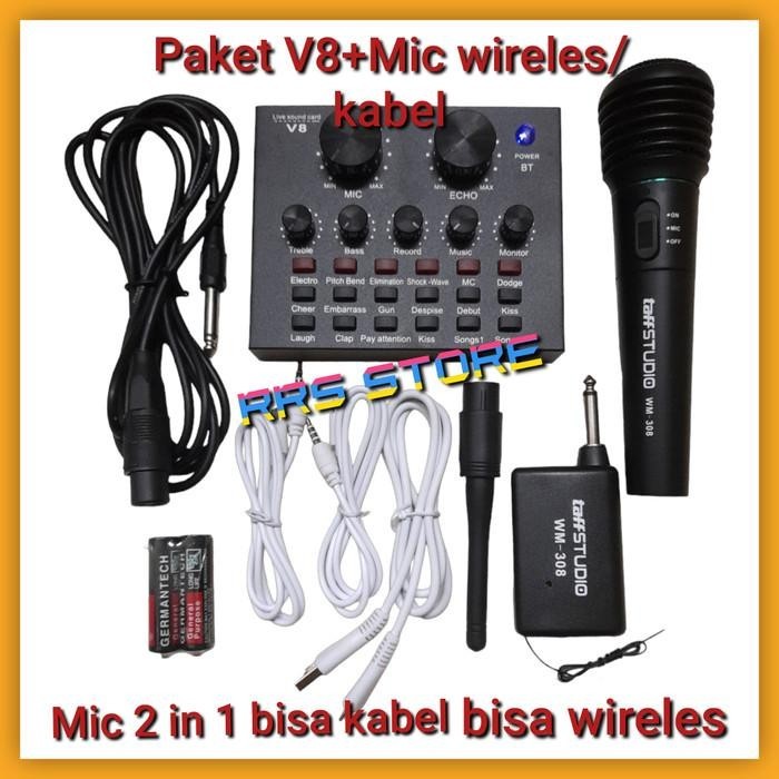 Paket Karoke Sound Card V8 Bluetooth Audio Soundcard Dan Mic 2 In 1