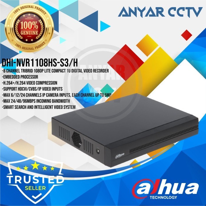DAHUA NVR 8CH DHI-NVR1108HS-S3/H ORIGINAL - GARANSI 3 TAHUN