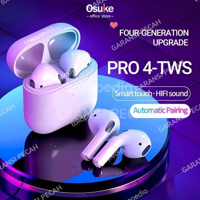TWS 4 PRO HEADSET BLUETOOTH 5.0 TRUE WIRELESS EARPHONE 9D HIFI STEREO
