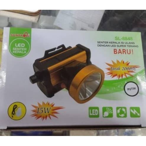 Senter Kepala Headlamp Sunpro Sl-8848 A Putih 15 Watt Charger