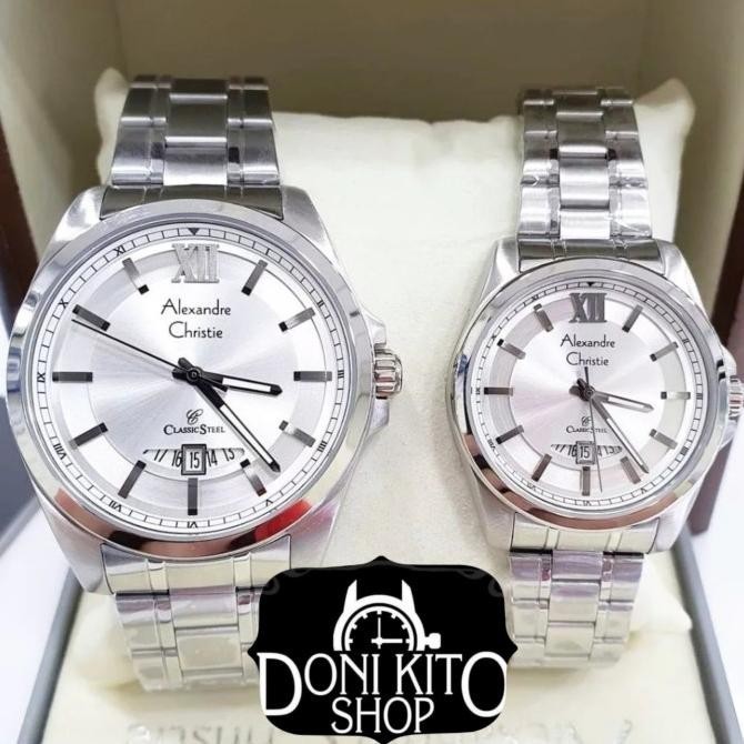 Jam Tangan Couple Alexander Cristie Original Ac8591 Sier Berkualitas