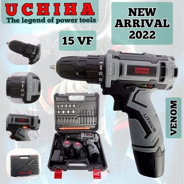 mesin bor cordless UCHIHA 18vol baterai cas charger tanpa kabel obeng