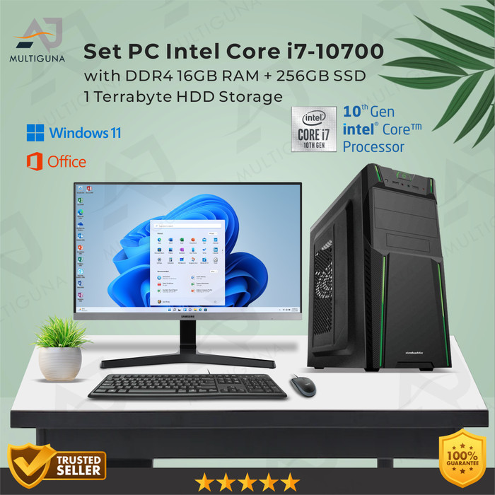 Set PC Komputer Intel Core i7-10700 Gen-10 RAM 16GB SSD Frameless